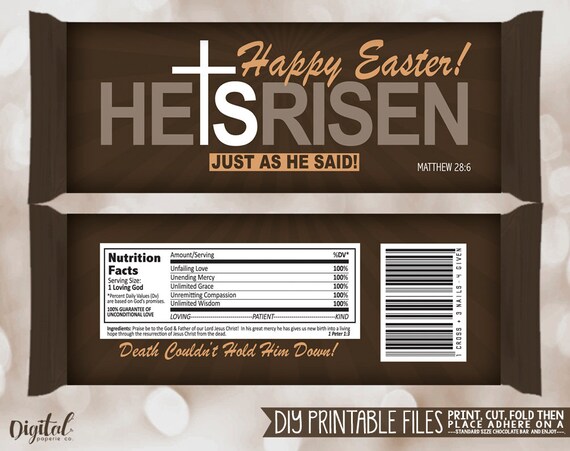 printable diy candy wrapper chocolate bar wrapper he is risen easter craft easter class gift easter church gift diy printable diy candy bar wrapper