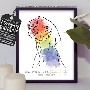 Custom Line Drawing From Photo, Pet Memorial, Pet Loss Keepsake, Rainbow Bridge, Pet Loss ...