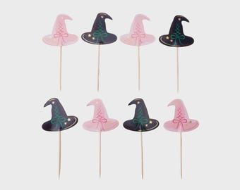 Pink & Black Witch Hat Cupcake Toppers (16 ct.)
