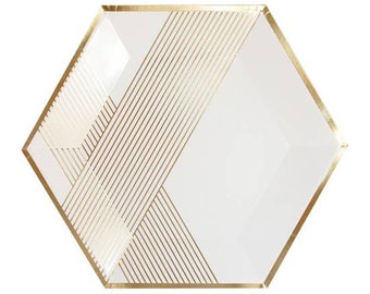 White Strped Large Plates - Blanc