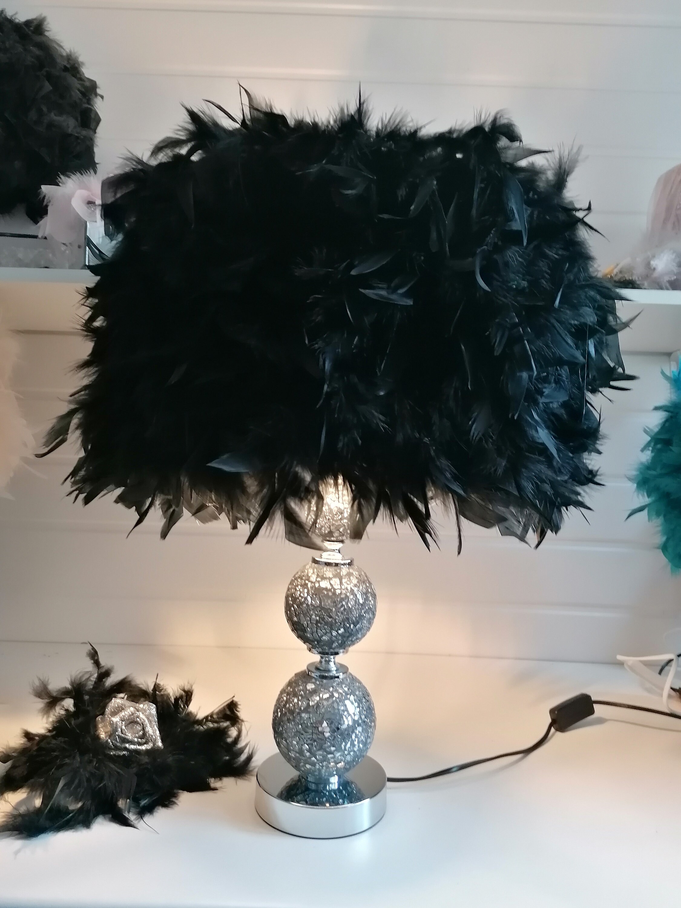 Black feather cheap table lamp