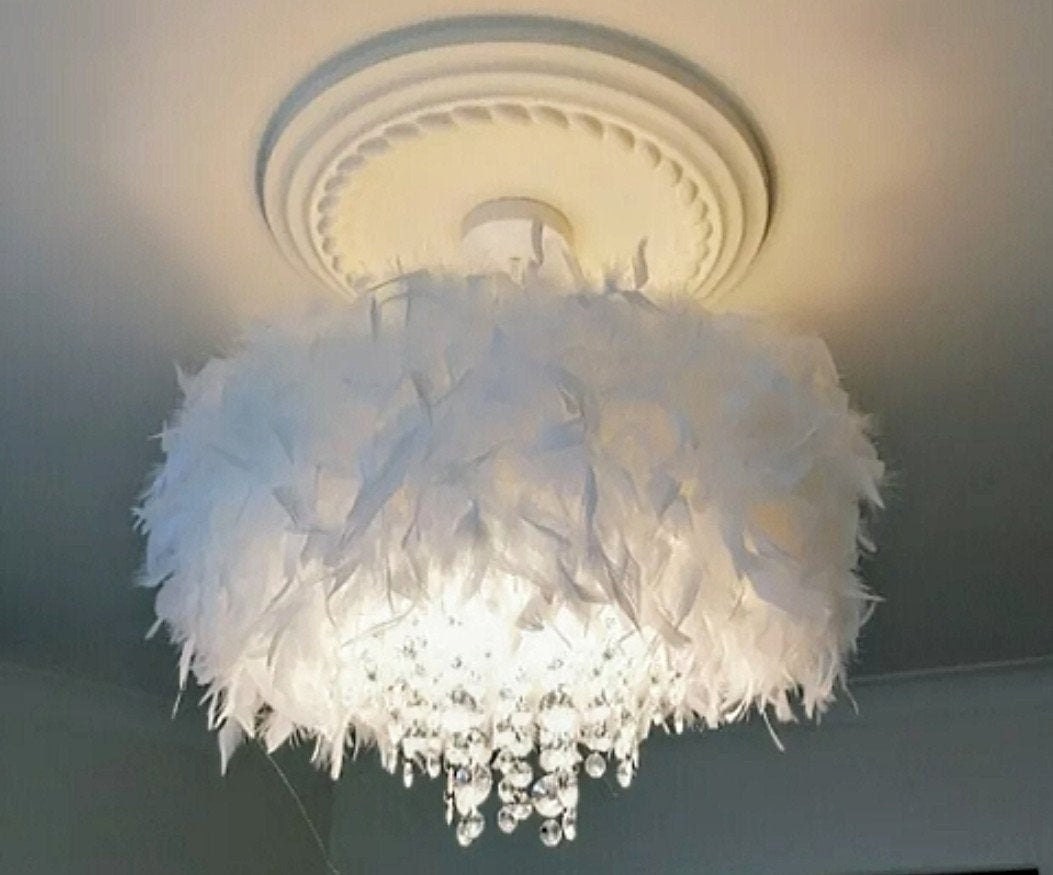 Feather ceiling light shade chandelier style droplet easy fit Etsy
