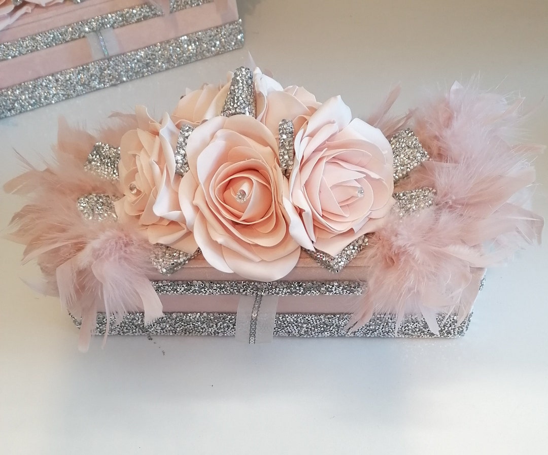 Blush Pink Crushed Velvet Effect Jewellery Box Sparkle Trim Etsy