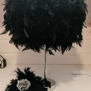 Black Feather Table Lamp & Rose Feather Accessory