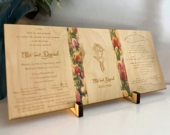 Custom Wedding Invitation Keepsake, wood engraved wedding gift, personalized wedding invitation memento, 5th anniversary gift of wood