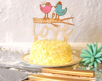 Love Birds Wedding Cake Topper, Bird Cake Topper, Whimsical Cake Topper, Love Cake Topper, Wood Wedding Decor