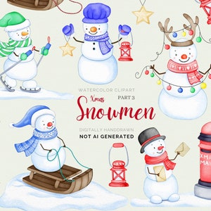 Boneco de neve bonito clipart, bonecos de neve de Natal clipart, bonecos de neve aquarela, bonecos de neve engraçados, clipart de inverno, clipart de Natal, PNG, boneco de neve esquiando