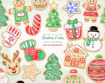 Watercolor Christmas Cookies Clipart, Gingerbread Cookies clipart PNG, christmas sweets digital Download