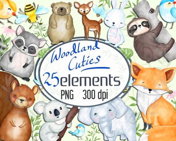 Cute Woodland animals baby babies clipartWatercolor nursery | Etsy