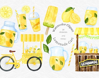 Lemonade clipart, watercolor lime lemon clipart, popsicle, summer clipart, commercial use, instant download, sublimation graphics