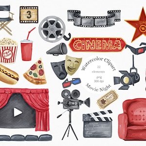 Imágenes prediseñadas de película de acuarela, imágenes prediseñadas de noche de cine, imágenes prediseñadas de cine, imágenes prediseñadas de palomitas de maíz, refrescos, cola, imágenes prediseñadas de pizza, PNG, fiesta, invitación, fecha de película