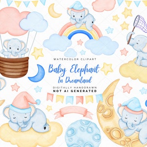 Baby Elephant Clipart, Cute Elephants png, Sleeping Baby Elephant Clip art, Elephant Boy Baby Shower png, Boy Nursery Decor, Sublimation png