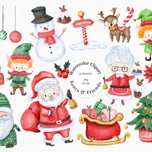 Papai Noel Clipart, Natal Clip art, Aquarela Natal Papai Noel Clipart, Gnomo de Natal, Elfos, Sublimação PNG, uso comercial ok