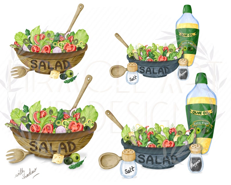 Watercolor Salad Clipart Greek Salad Clip art Health Food | Etsy