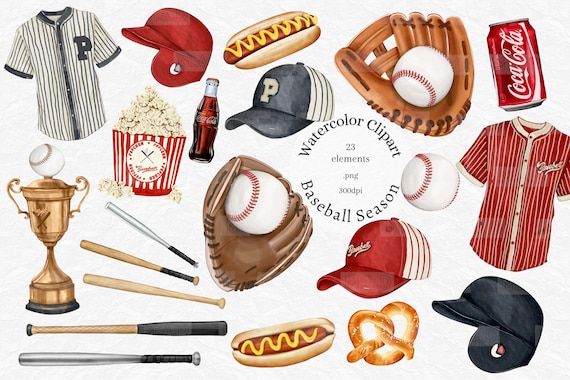 Watercolor Baseball Clipart bundle, baseball bat png, baseball sports Clipart digital download, baseball gloves sublimation png