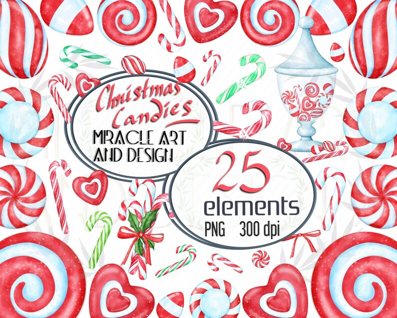 Watercolor Christmas clip art candy cane Xmas Sweets | Etsy