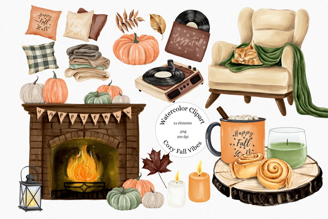 Watercolor Fall Clipart: Cozy Autumn PNG Graphics (digital Download - Etsy