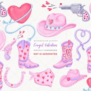 Clipart de Dia dos Namorados de Cowboy, Clipart de Aquarela de Dia dos Namorados de Cowboy Rosa, Chapéu de Cowgirl png, Botas de Cowboy, Download digital, Sublimação png