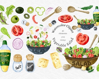 Watercolor Salad Clipart, Greek Salad Clip art, Health Food, Breakfast salad, Sublimation, png, instant download, printable, commercial use