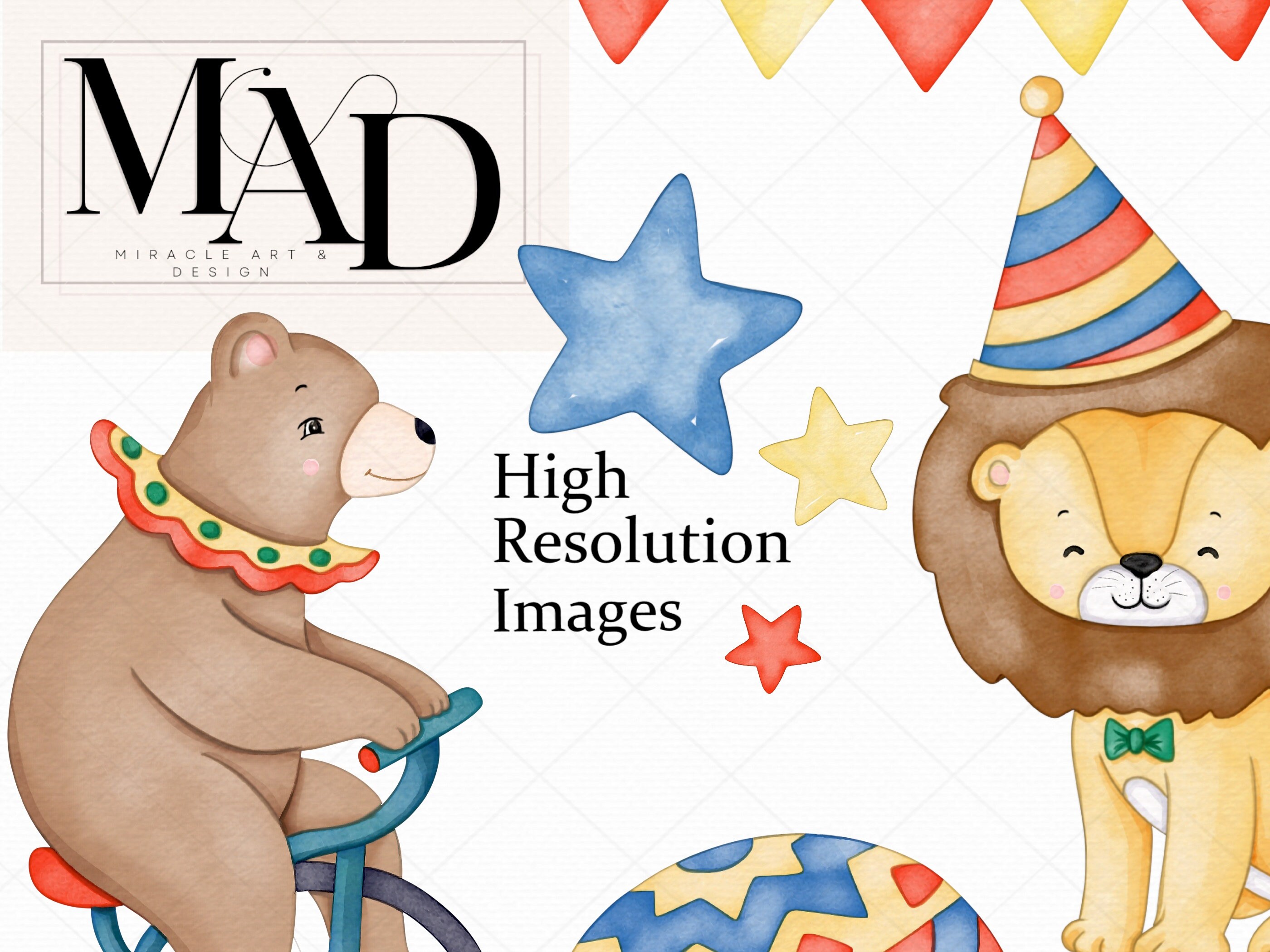 Watercolor Circus Clipart, Cute Circus Animals Clip Art, Circus Lion ...