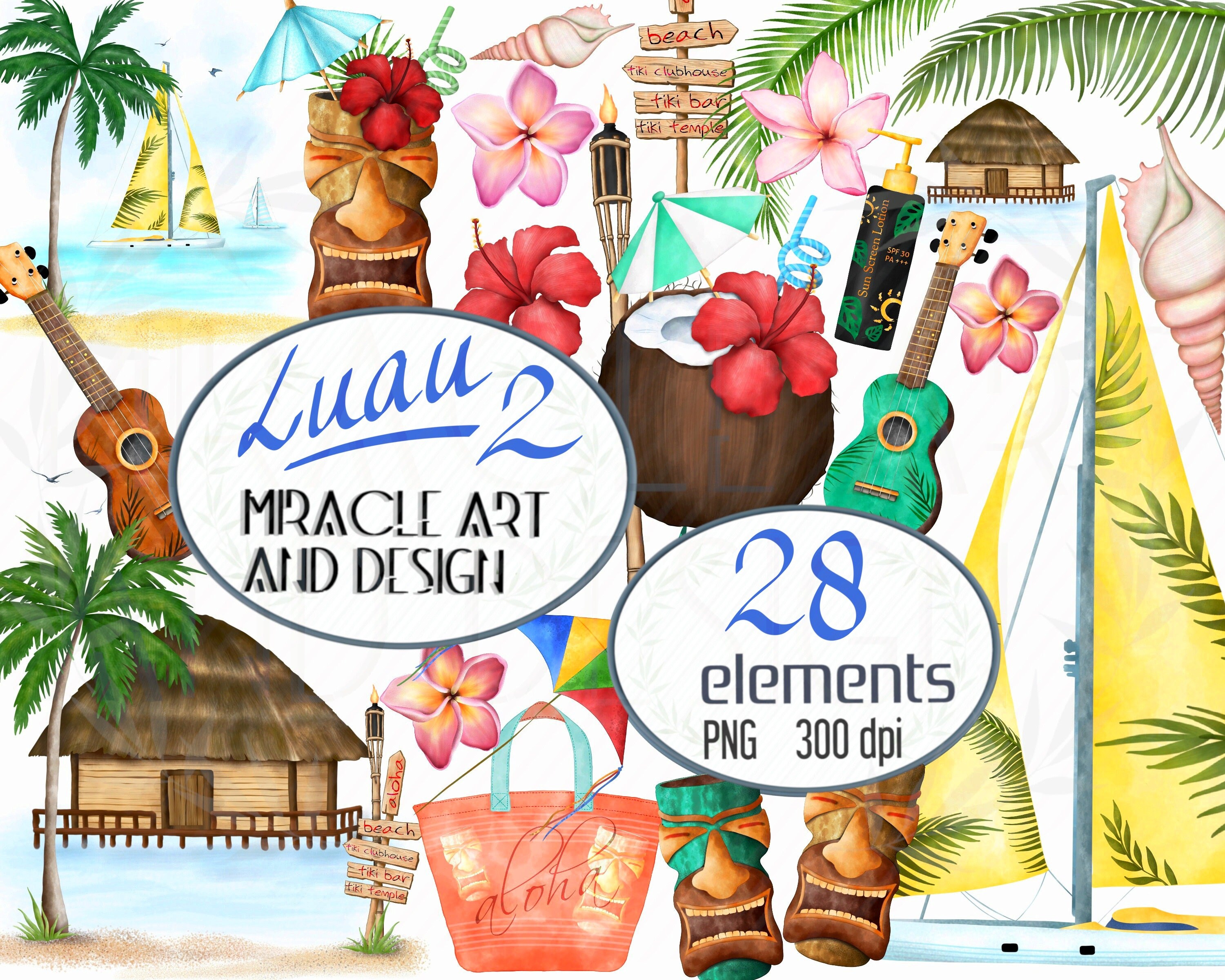 Watercolor Luau Cliparttropical Summer Fashion Clip Arttiki | Etsy