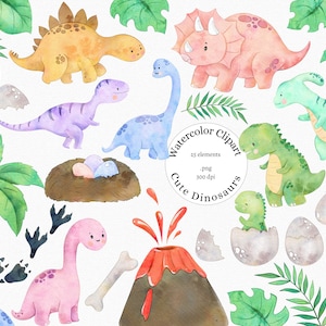 Aquarell Dinosaurier Clipart, Baby Dinosaurier Clip Art Set, Pastell Dinosaurier png, T-Rex Geburtstag, Kinderzimmer Wand Dino PNG, kommerzielle Nutzung