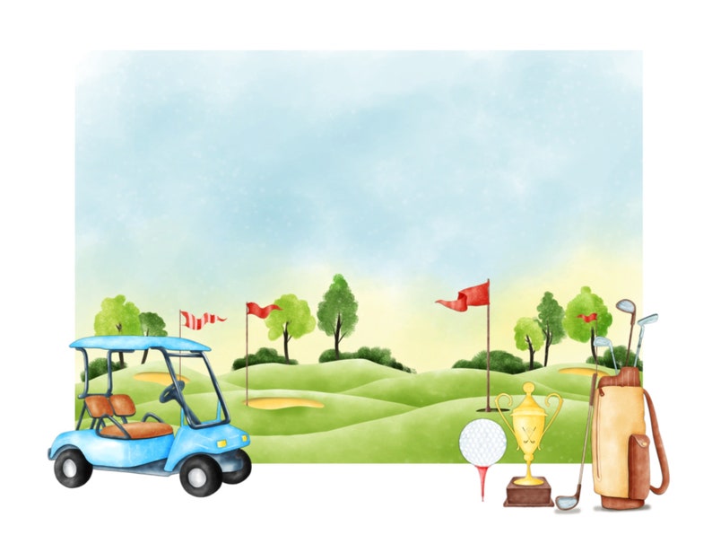 Watercolor Golf Cliparttrophygolf Cart Stick Ballsports | Etsy
