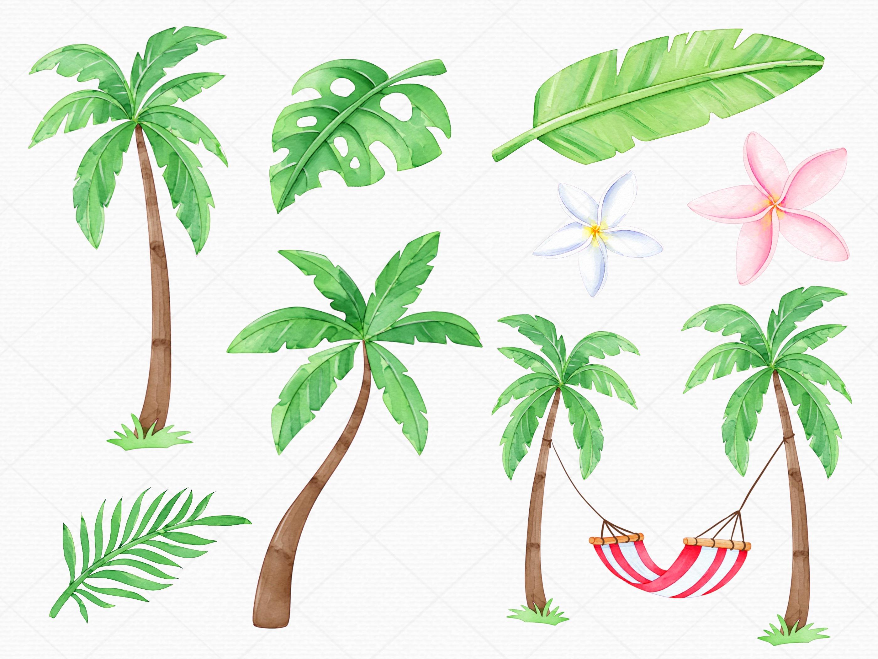 Watercolor Tropical Beach Clipart Bundle: Summer Vacation PNG (digital ...
