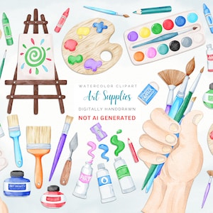 Künstlerbedarf Clipart Bundle, Aquarell Künstlerbedarf png Clipart, Zurück in die Schule png, Pinsel, Malzubehör, Farbtuben png