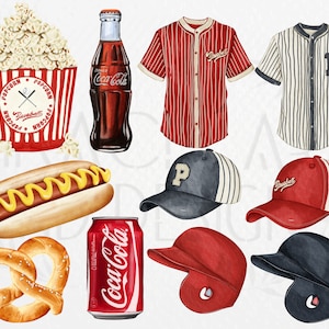 Watercolor Baseball Clipart bundle, baseball bat png, baseball sports Clipart digital download, baseball gloves sublimation png image 2