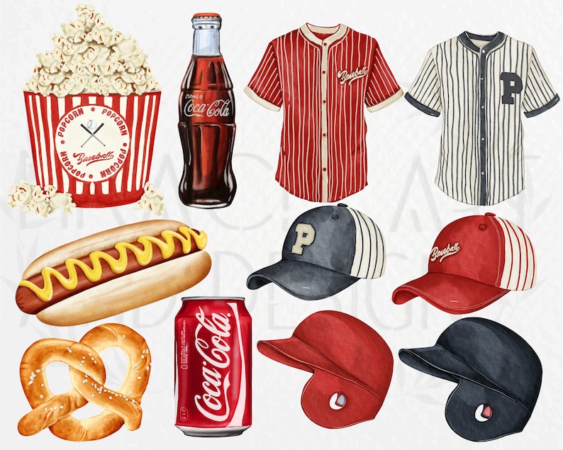 Watercolor Baseball Clipart bundle, baseball bat png, baseball sports Clipart digital download, baseball gloves sublimation png image 2