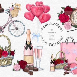 Imágenes prediseñadas del día de San Valentín, imágenes prediseñadas del día de San Valentín en acuarela, imágenes prediseñadas de amor, imágenes prediseñadas de boda, amor, champán, chocolate, imágenes prediseñadas de ciclo, png