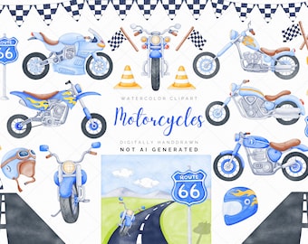 Watercolor Motorcycle Clipart: Motorbike PNG Graphics (Digital Download)