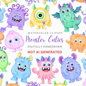 Cute Monster Clipart, Watercolor Monster Halloween ClipArt, Fantasy Monster clipart bundle, PNG, Sublimation, Halloween Invitation