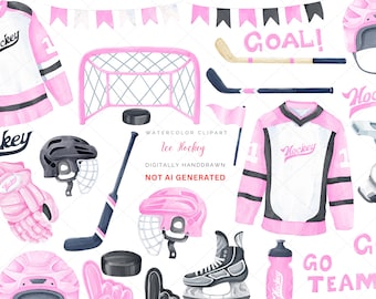 Clipart aquarel ijshockey: png-bundel meisjeshockey