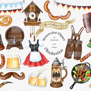Oktoberfest ClipArt, Aquarell Oktoberfest Clipart, Bierfest, Happy Hour, Clipart, Planer Aufkleber PNG, sofortiger Download, kommerzielle Nutzung