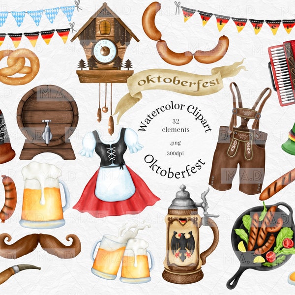 ClipArt dell'Oktoberfest, clipart di ottobre dell'acquerello, festa della birra, happy hour, clipart, adesivo pianificatore png, download istantaneo, uso commerciale