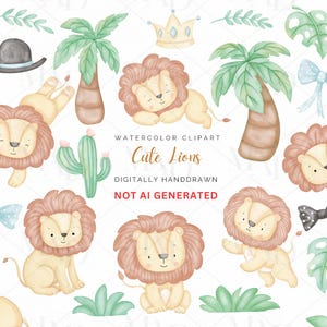 Aquarell Löwen Clip Art, niedlicher Baby Löwe Clipart Bundle, Aquarell Löwe Dschungel Safari Grafiken, Löwen png, Waldtiere png