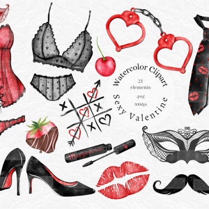 Clipart sexy di San Valentino, addio al nubilato, clipart ad acquerello di addio al nubilato, moda Glam, adesivi planner, trucco, bacio, rossetto, pubblicità