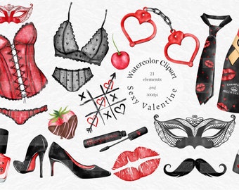 Clipart sexy de San Valentín, despedida de soltera, clipart de acuarela de despedida de soltera, moda glamurosa para chica jefa, pegatinas para planificador, maquillaje, beso, lápiz labial, comercial