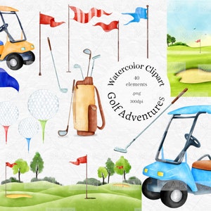 Watercolor Golf clipart,Golf Cart Stick Ball,Sports clipart,sublimate png,Instant download Planner sticker, Golfing Club,commercial use
