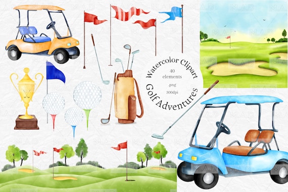 Watercolor Golf clipart, Golf Cart Stick Ball, Sports clipart,sublimate png,Instant download Planner sticker, Golfing Club,commercial use