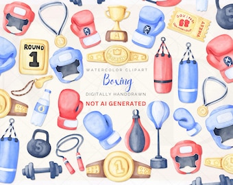 Watercolor Boxing Gloves Clipart Bundle: Hand-Drawn PNG (Commercial Use OK)