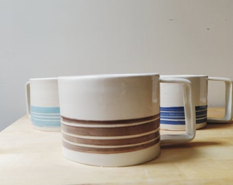 Brown and White Ceramic Mug with handle, Stoneware Handthrown Mug for tea and breakfast