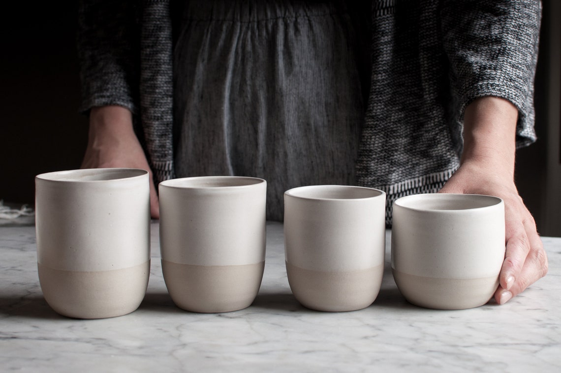White Ceramic Mug Without Handle Small Size Stoneware Etsy
