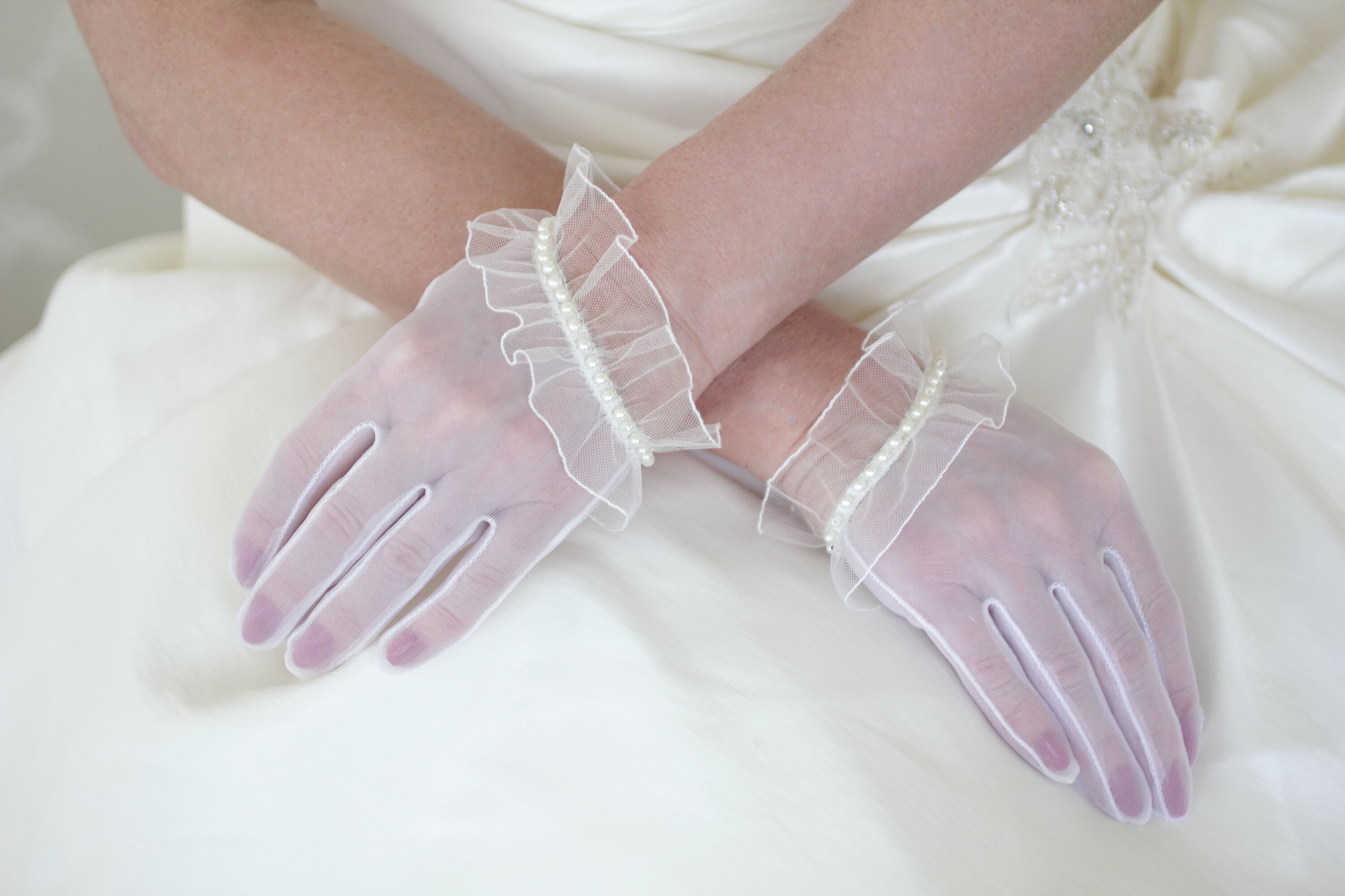 Bridal ivory gloves cream sheer gloves tulle short ivory Etsy
