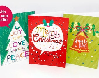 Recordable Audio Christmas Cards - 3 Pack - 30 Second Message