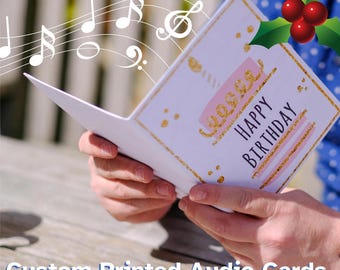 Custom Audio Christmas Card: Personalized Printed Design, 30 Second Message. Rerecordable. Free Upload Service
