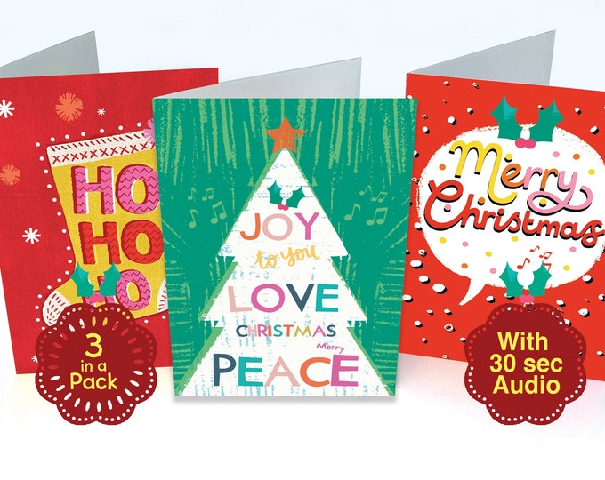 Recordable Audio Christmas Cards - Christmas 3 pack - With 30 second Audio
