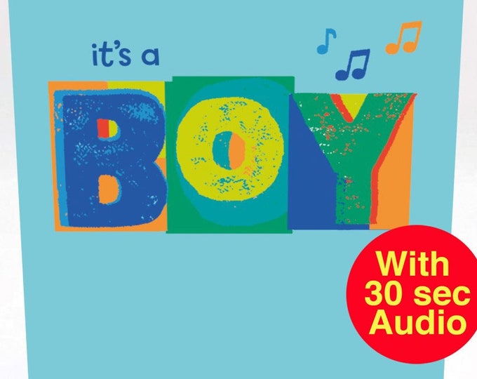 Recordable Audio Love Cards - Its a Boy - With 30 second Audio